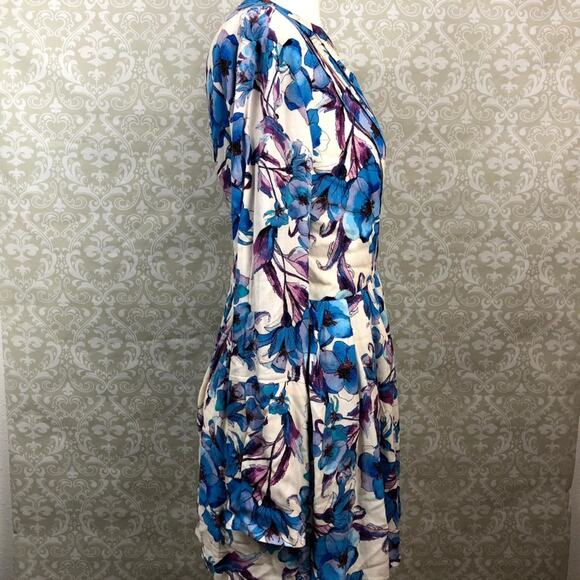 Free People 8 NWT Womens Blue White Floral Print Tegan Pleated Dress - Picture 4 of 7